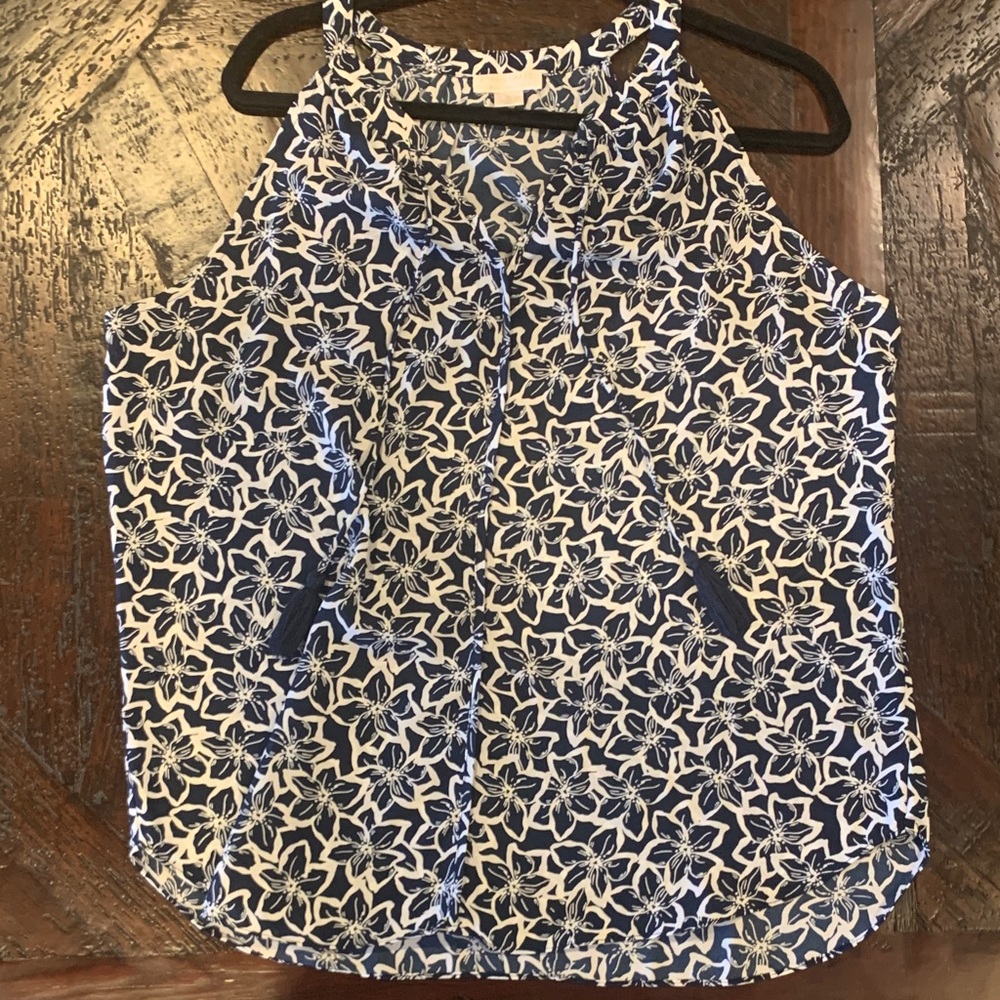 Elegant Navy Floral Sleeveless Blouse
